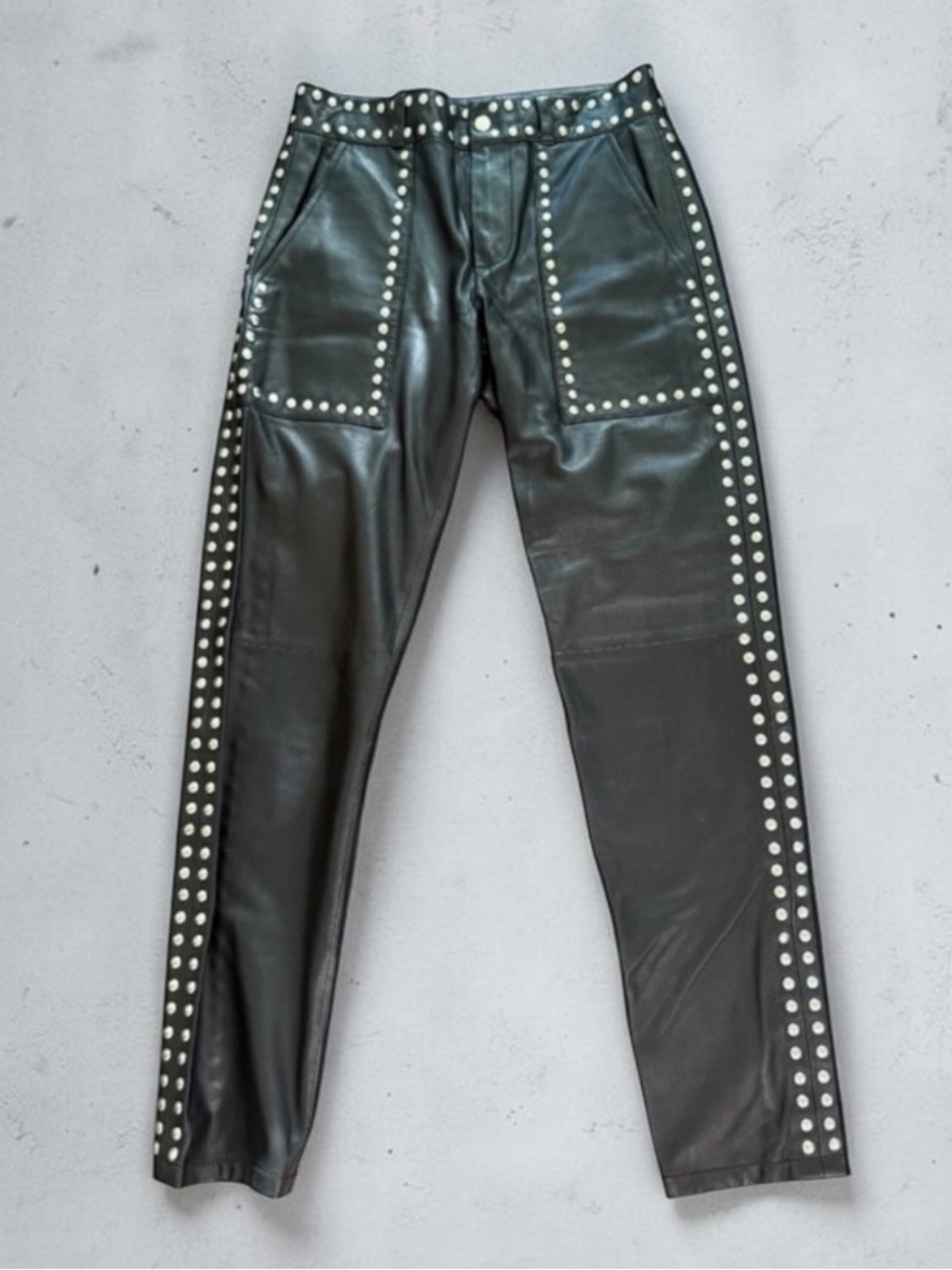 New! SET Genuine Lamb Leather Moto Biker Studded Pants Size 0